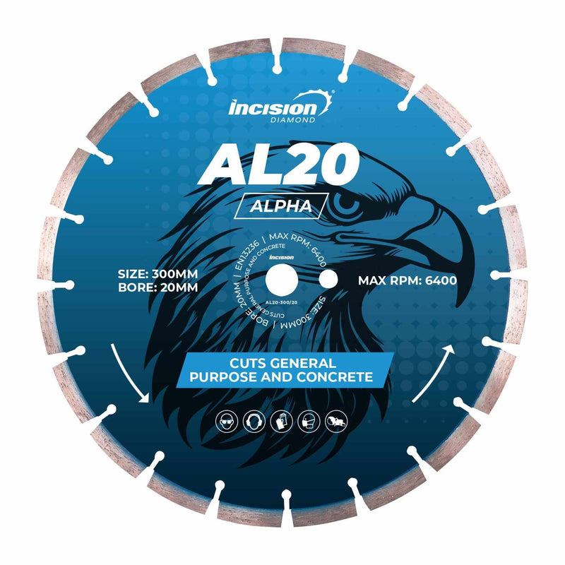 AL20 Alpha Range Concrete Diamond Blade + Other General Purpose (VARIOUS SIZES)